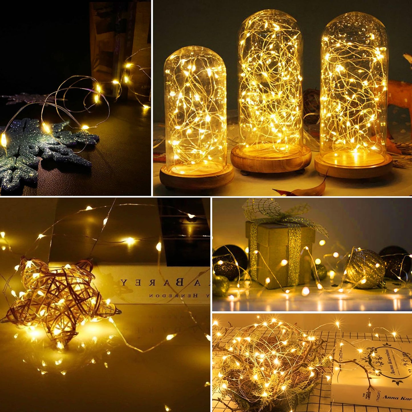AIKEI 12 Pack Led Fairy Lights Battery Operated String Lights Waterproof Silver Wire 7 Feet 20 Led Firefly Starry Moon Lights for DIY Wedding Party Bedroom Patio Christmas Warm White