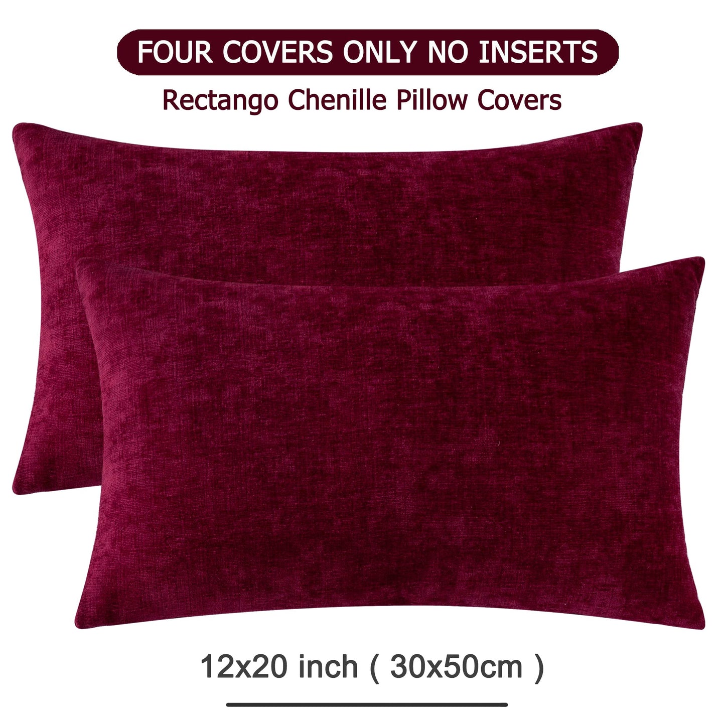 GAWAMAY Lumbar Decorative Throw Pillow Covers 12"x20" Inch Set of 2, Super Soft Chenille Rectangle Pillowcase for Living Room Bedroom Sofa Couch Cushion Pillow Cover Burgundy Red 30x50cm (ONLY COVERS)