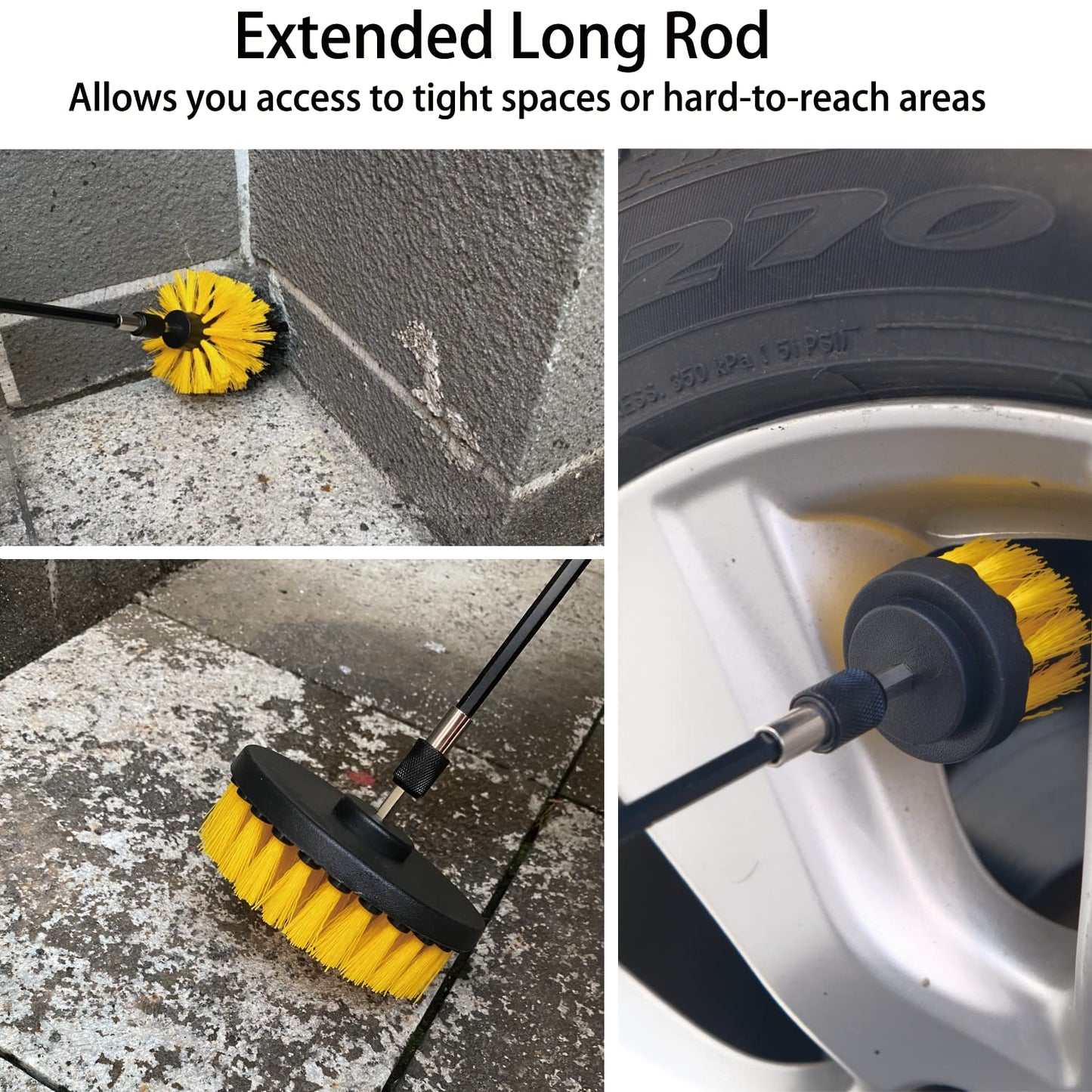 Drill Brush Attachment Set, 7 Pack 1/4in Power Scrubber Brush + Extend Long Rod, Brush Drill Attachment, Power Cleaning Scrub Brush for Bathroom, Tub, Tile, Corner, Floor