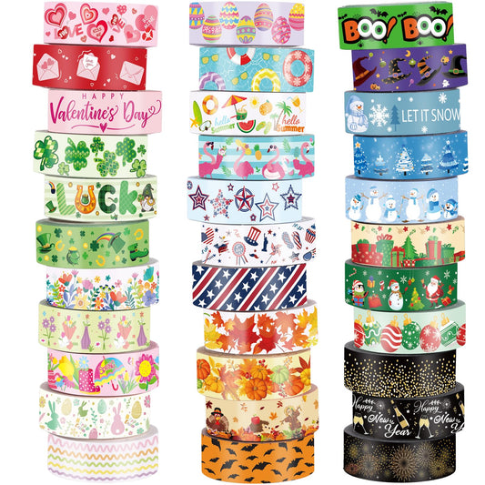 TaoBary 33 Rolls Holiday Plaid Washi Tape, 15 mm Seasonal Washi Tape Set Bohemian Colorful Vintage Cute for Card Wrapping Craft(Bohemia Style)