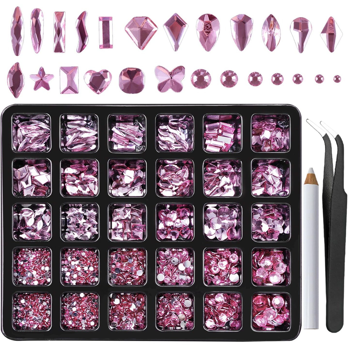 Canvalite 2518Pcs Rhinestones Nail Gems, 12 Styles 3D Glass AB Crystals Charms Shiny Multi Shape Flatback Nail Rhinestones for Nail Art with Picker and Tweezers for DIY Nail Art