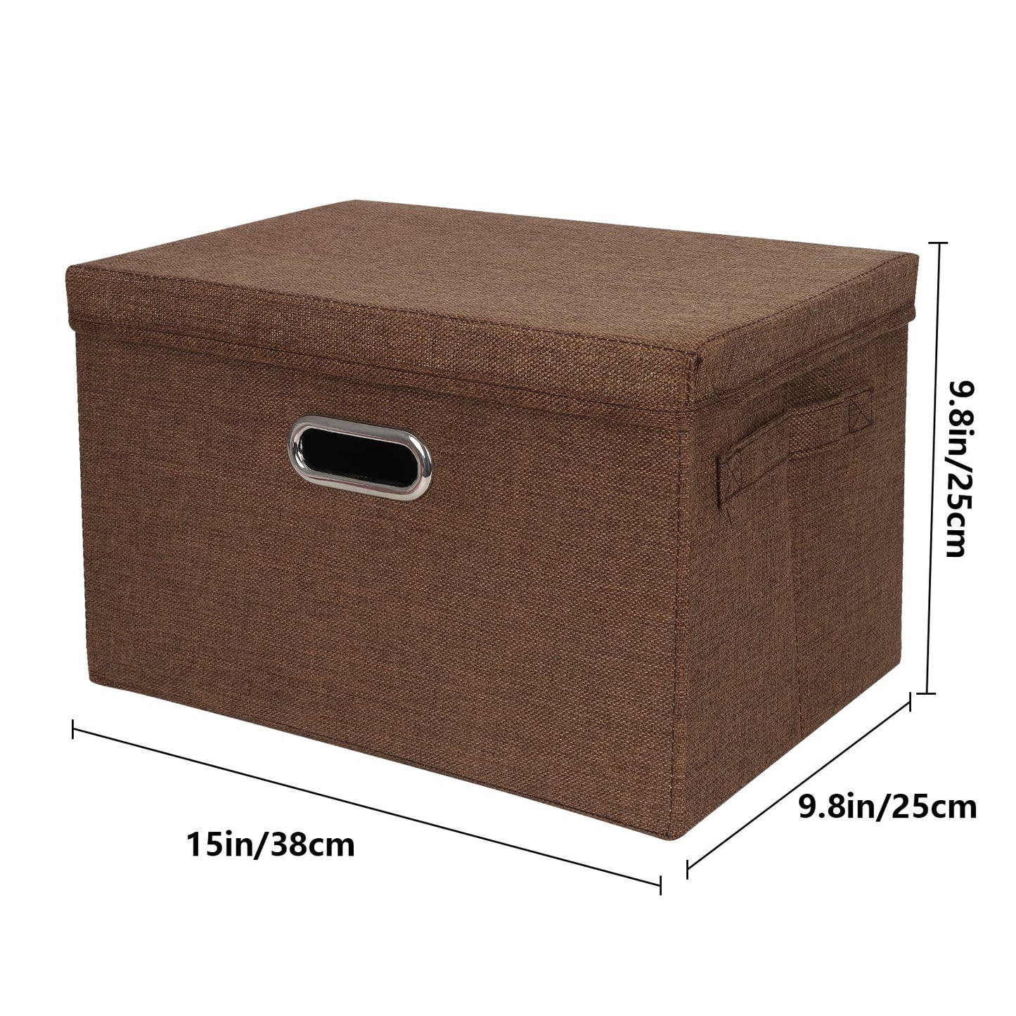 DAYARD Foldable Storage Boxes with Lids Linen Fabric Stackable Storage Bins Organizer Containers Baskets Cube with Cover for Closet Office Nursery, Coffee (15 x 10 x 10)