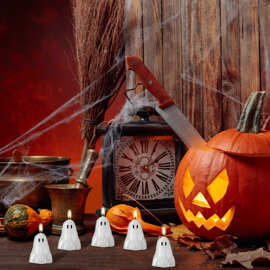 10 Pieces White Halloween Decor Candles - Soy Wax Burning Candles for Party Decorations, Pumpkin