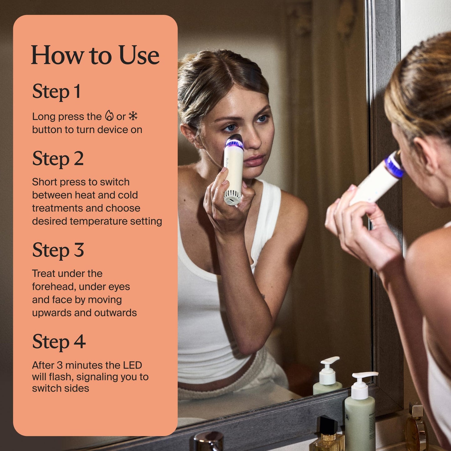 TheraFace Depuffing Wand – Cold and heat skincare treatment to depuff and glow; beauty wand, face roller and eye massager for dark circles and radiant skin, White