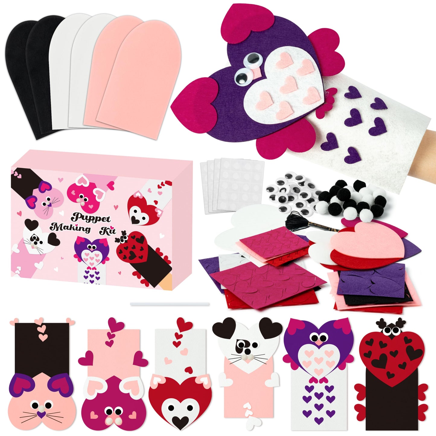 WATINC 6Pcs Hand Puppet Making Kit, Art Craft Felt Sock Puppet Toys, Creative DIY Make Your Own Pompoms Wiggle Googly Eyes Storytelling Role Play Party Supplies Gift for Girls Boys (Wild Animals A)