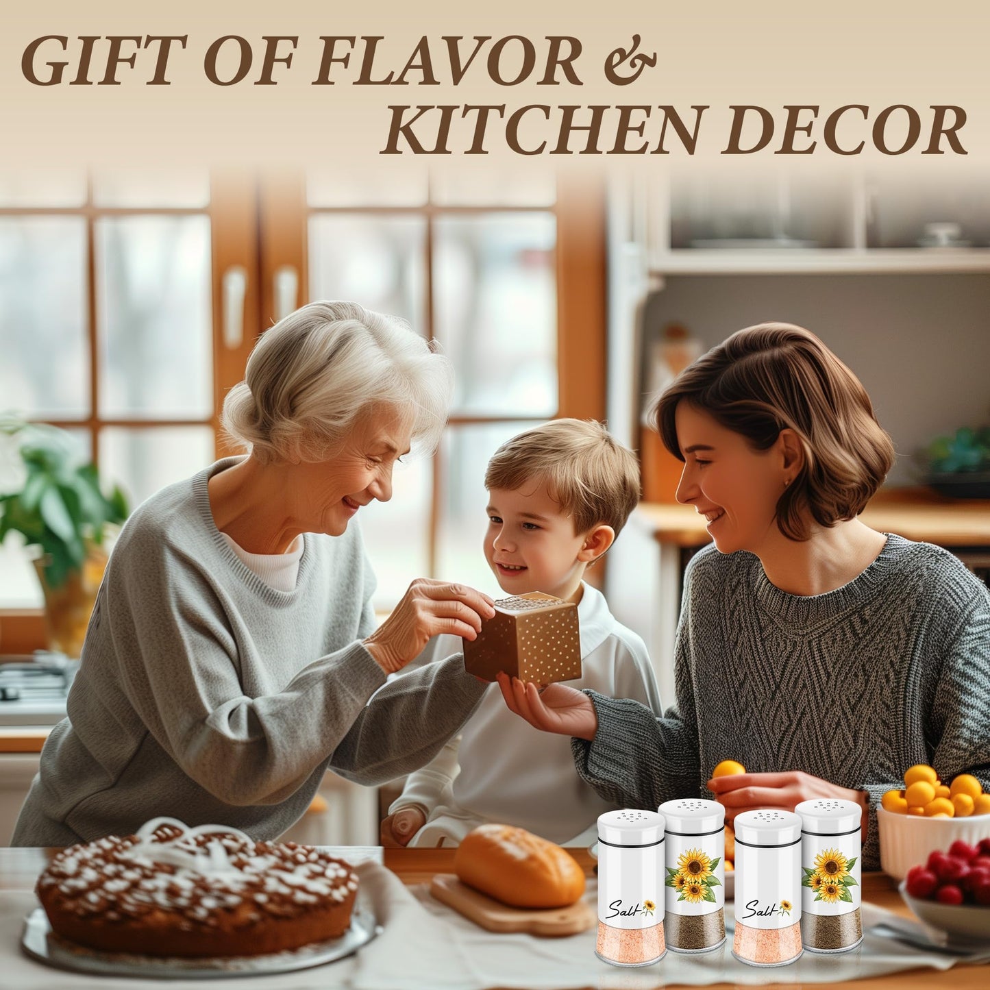 Sunflower Salt and Pepper Shakers Set - 5 oz Farmhouse Cute Kitchen Decor and Accessories Sunflower Gifts for Salt Shakers Glass Cooking Table,Housewarming,Thanksgiving,Christmas