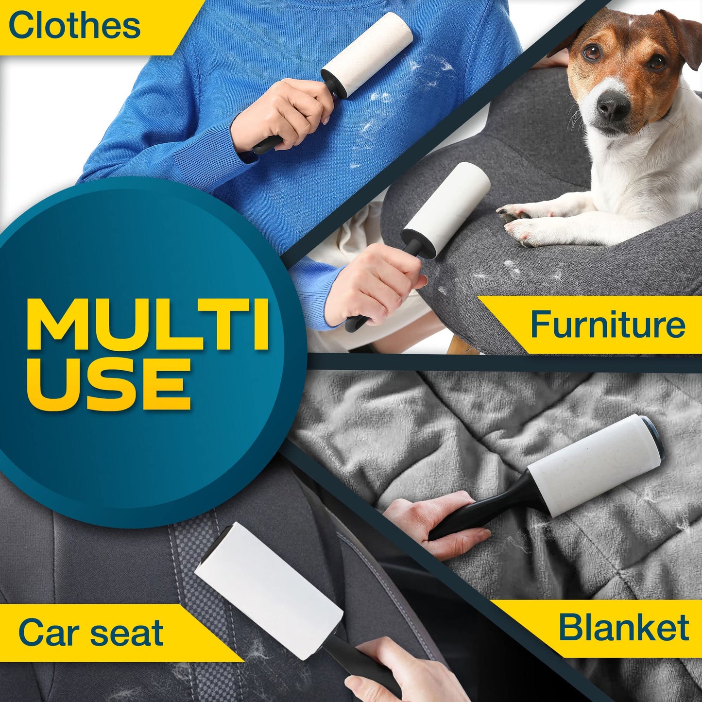 Lint Rollers for Pet Hair, Sticky, Remover for Couch, Clothes Furniture and Carpet. Dog Hair Remover Cat Hair, Animal Fur, Fuzz. 5 Large Lint Rollers