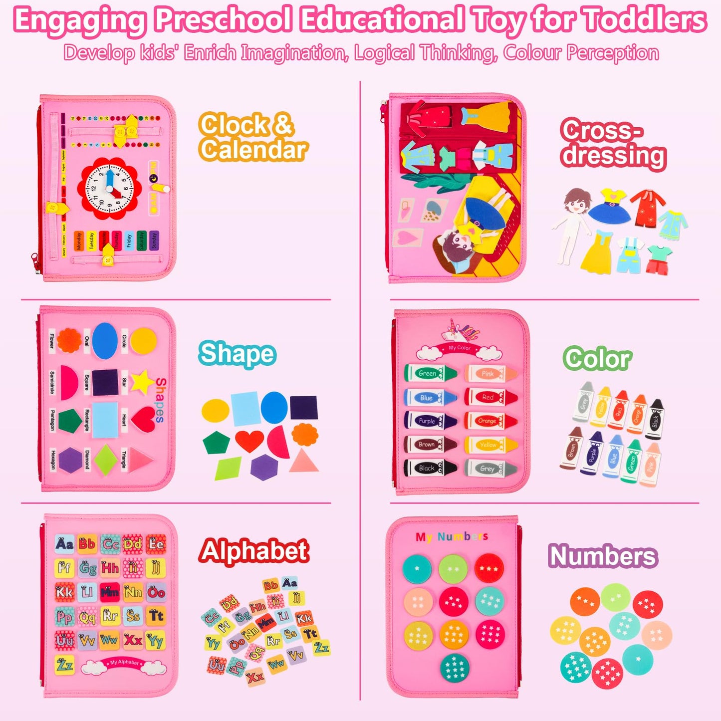 Vlllik Busy Board Montessori Toys for 1-6 Year Old Toddler, Birthday Gift for Boys Girls, Busy Book for Plane Car Travel, Preschool Learning Activities Educational Toy for Learning Fine Motor Skills