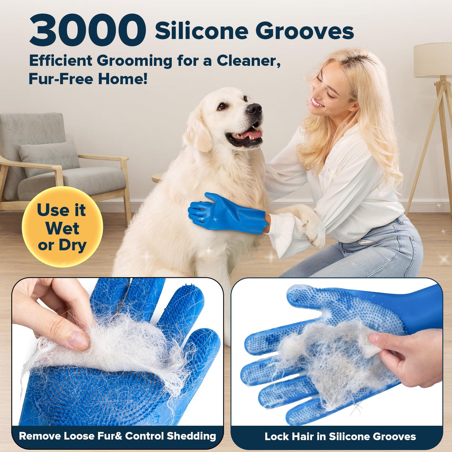 Augwind 6PCS Pet Grooming Kit | Dog Washing Gloves | Dog Bath Brush | Dog Bath Gloves | Dog Shampoo Brush | Pet Grooming Gloves | Cat Bathing Supplies | Dog Bath Supplies (Navy Blue)