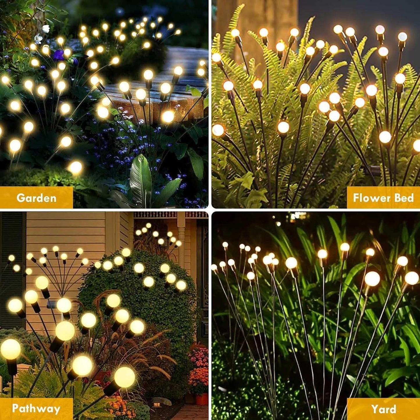 Solar Garden Lights, New Upgraded Solar Swaying Light, Sway by Wind, Solar Outdoor Lights, Firefly Light for Patio Decor, Big Bulb, & Heavy Bulb Base, Warm White(2 Pack)