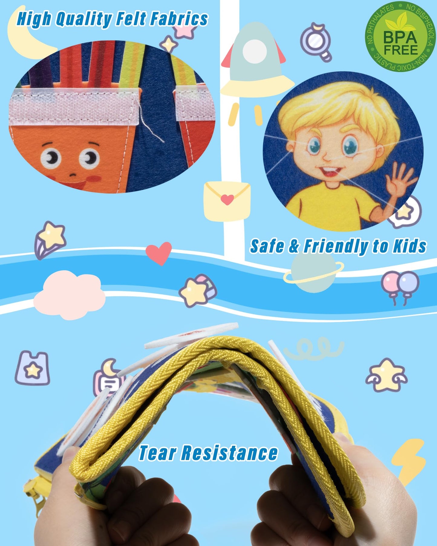 Busy Board Montessori Toys for 1 2 3 4 Year Old Girl Busy Book for Toddlers Preschool Learning Book for Fine Motor Skills, Sensory Toys for Autism Kids, Birthday Valentines Gifts for Boy 1-3 -Blue