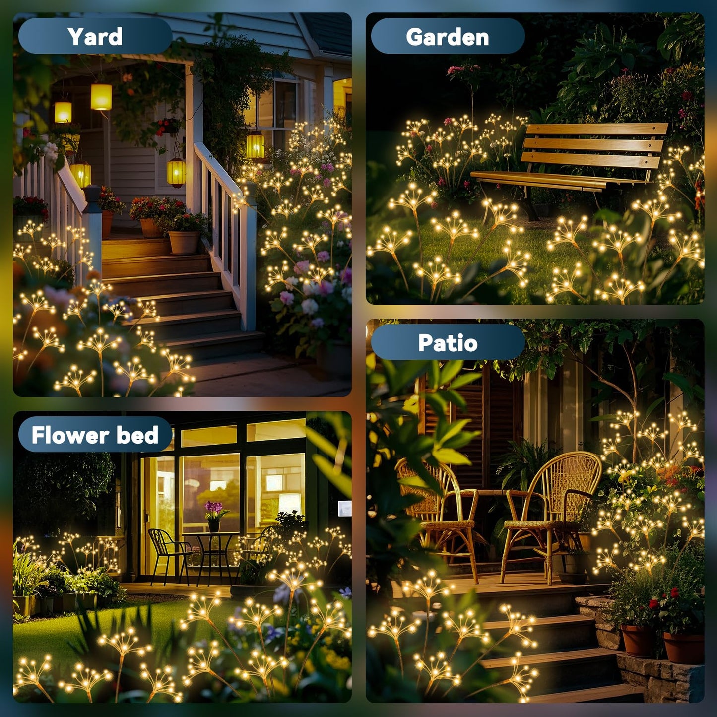 Solar Garden Lights 2 Pack Waterproof Solar Swaying Starburst Light Outdoor Lights for Yard Patio Walkway Pathway Party Wedding Christmas Decoration, Warm White