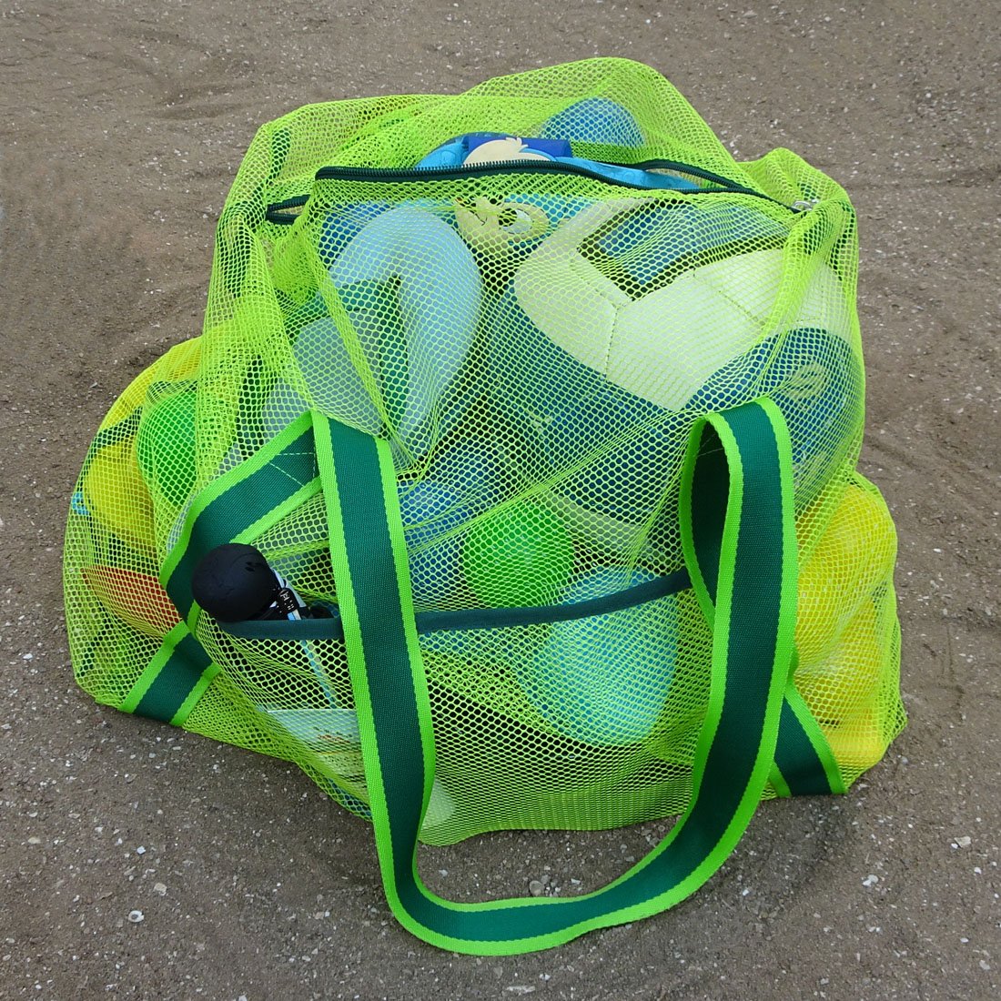 Leberna Large Beach Bag with Zipper Lightweight - Beach Toy Mesh Bag for Swimming Pool Sand Toys Green
