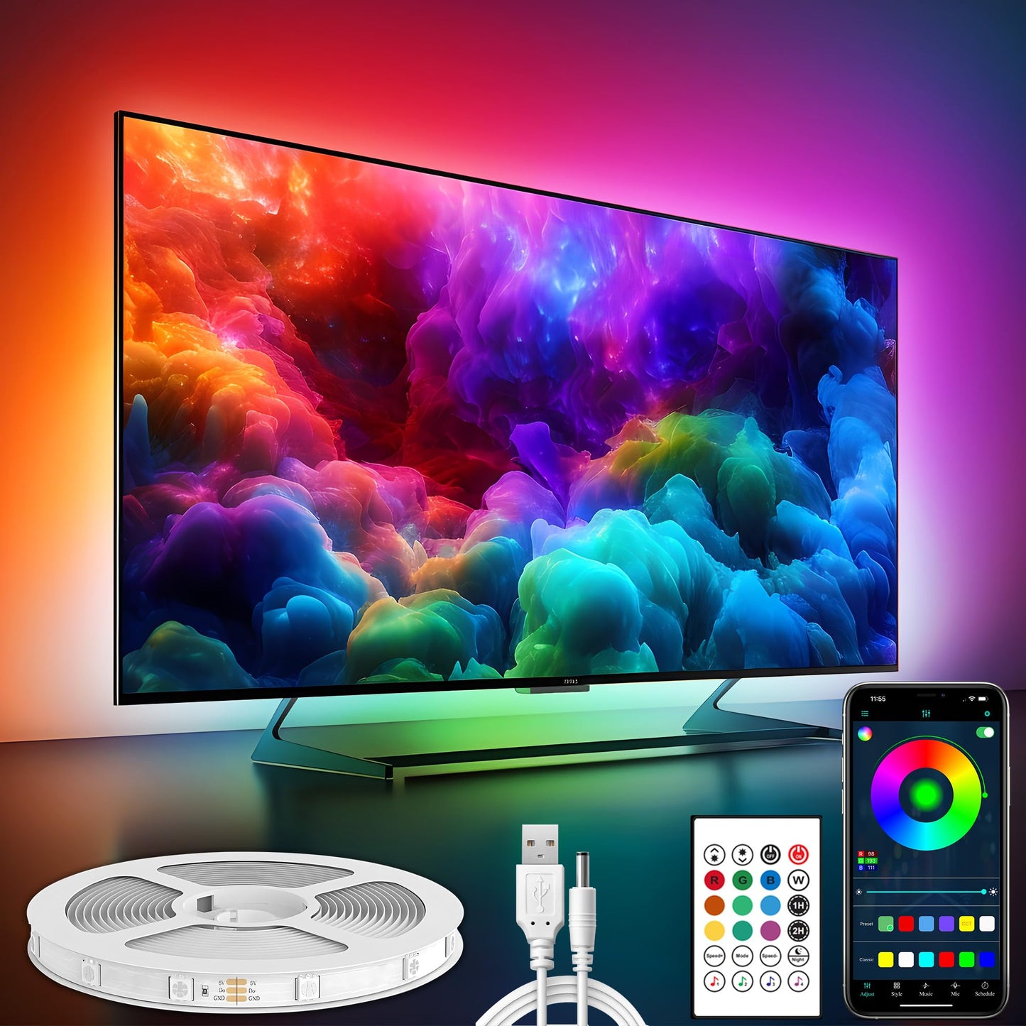 Maylit ICRGB TV LED Backlight, App Control LED Lights for 20-36in TV/Monitor, Music Sync Color Changing TV LED Strip Lights for Home Decor, USB Powered Gaming Accessories Lights for Bedroom Room Decor