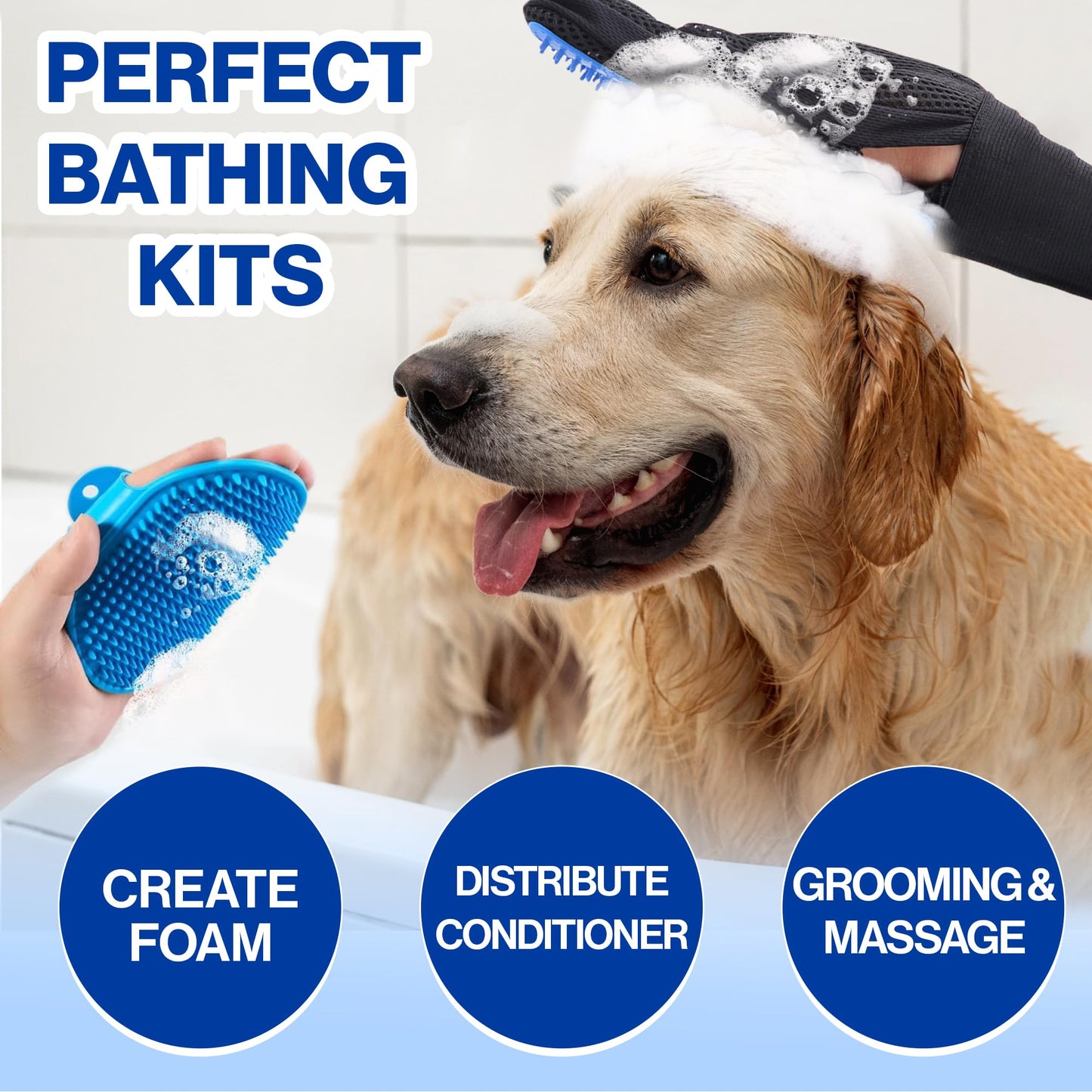 1TO3GO Pet Grooming Set with Dog Washing Gloves for Bathing, Dog Bath Brush and Silicone Dog Toothbrush, Pet Grooming Gloves for Dogs, Cats and Horses with 185 Silicone Tips