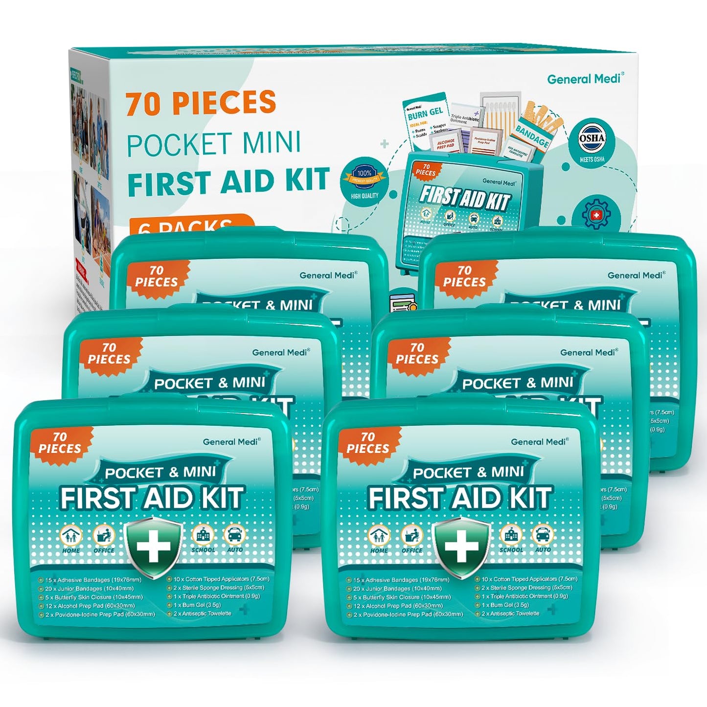 General Medi 120 Pieces Hardcase First Aid Kit - First Aid Box Includes Instant Cold Pack, Emergency Blanket for Travel, Home, Office, Vehicle, Camping, Workplace & Outdoor