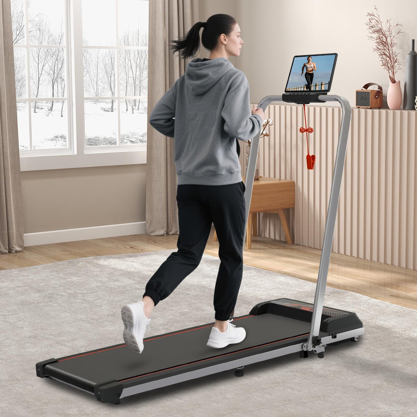 RIVANO 2025 Walking Pad Treadmill, Portable Under Desk Treadmill for Home Office Use, 2 in 1 Folding Walking Pad with Incline, Wide Walking Pad with Remote Control, Large Screen, Smart App