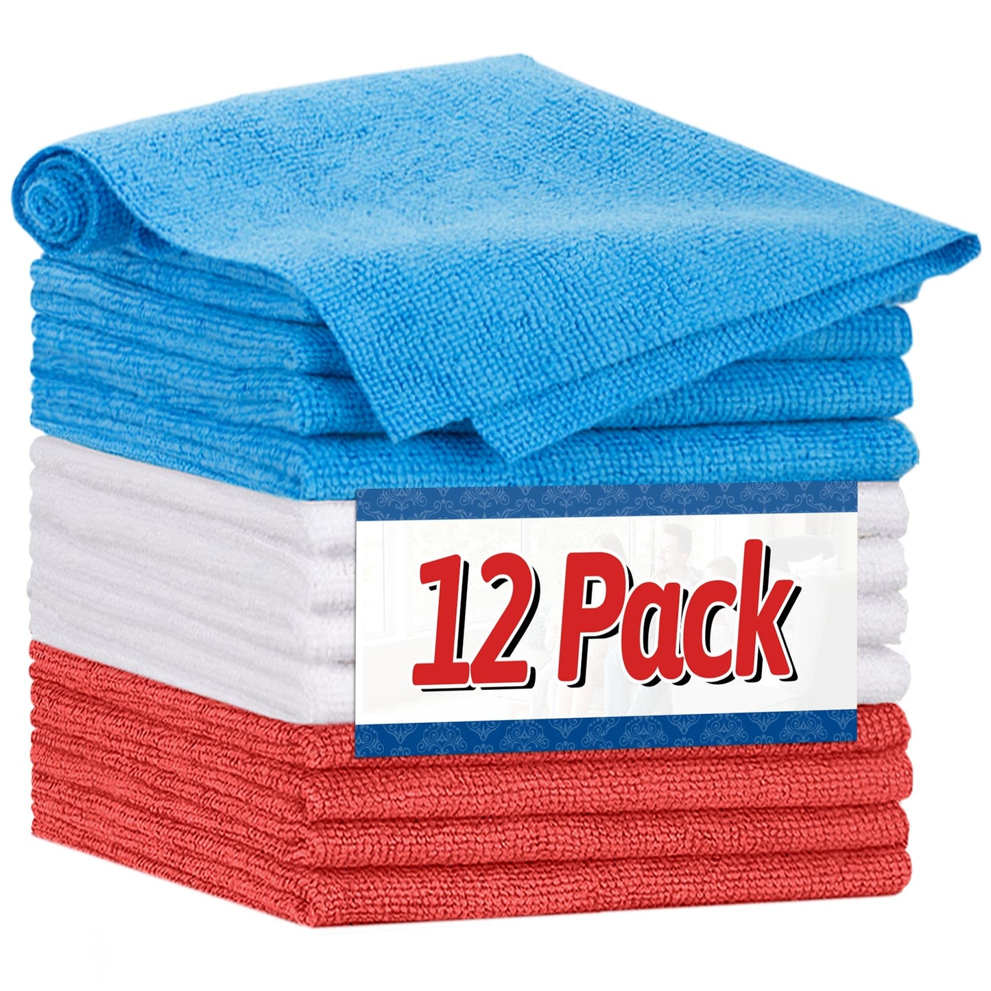 FIXSMITH Microfiber Cleaning Cloth - Pack of 50, Microfiber Towels for Cars 16 x 12 in, Highly Absorbent Cleaning Rags, Lint-Free, Streak-Free Cleaning Cloths for Car Kitchen Home Office