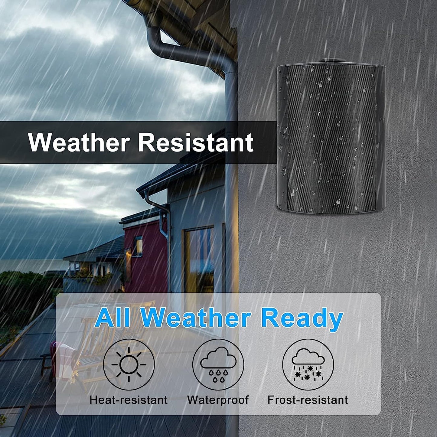 Herdio 5.25 Inch 600W Outdoor Bluetooth Speakers Waterproof Wired Wall Mount Weatherproof Loudspeaker System for Indoor- Outdoor Garden Poolside Patio Garage Home(4 Speakers,Black)