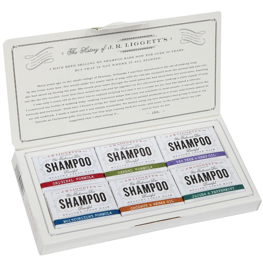 J·R·LIGGETT'S All-Natural 6 Variety Shampoo Bars .65oz. Sampler Pack, Support Strong and Healthy Hair-Nourish Follicles with Antioxidants and Vitamins-Detergent and Sulfate-Free, 6 Mini Shampoo Bars