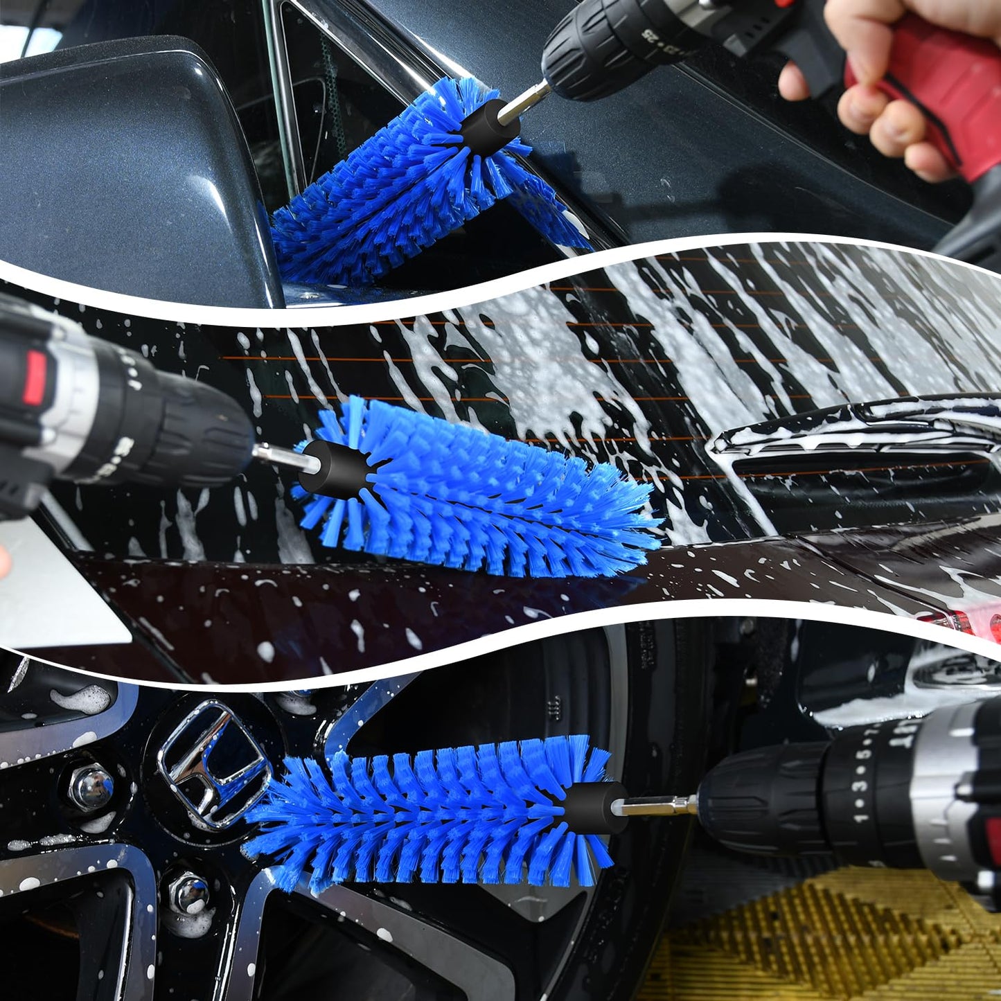 Drill Brush for Car Wheel and Bottle, Highly Dense and Durable Car Cleaning Brush for Wheels, Rims, Engines, Exhaust, Bottle(Dark Blue)