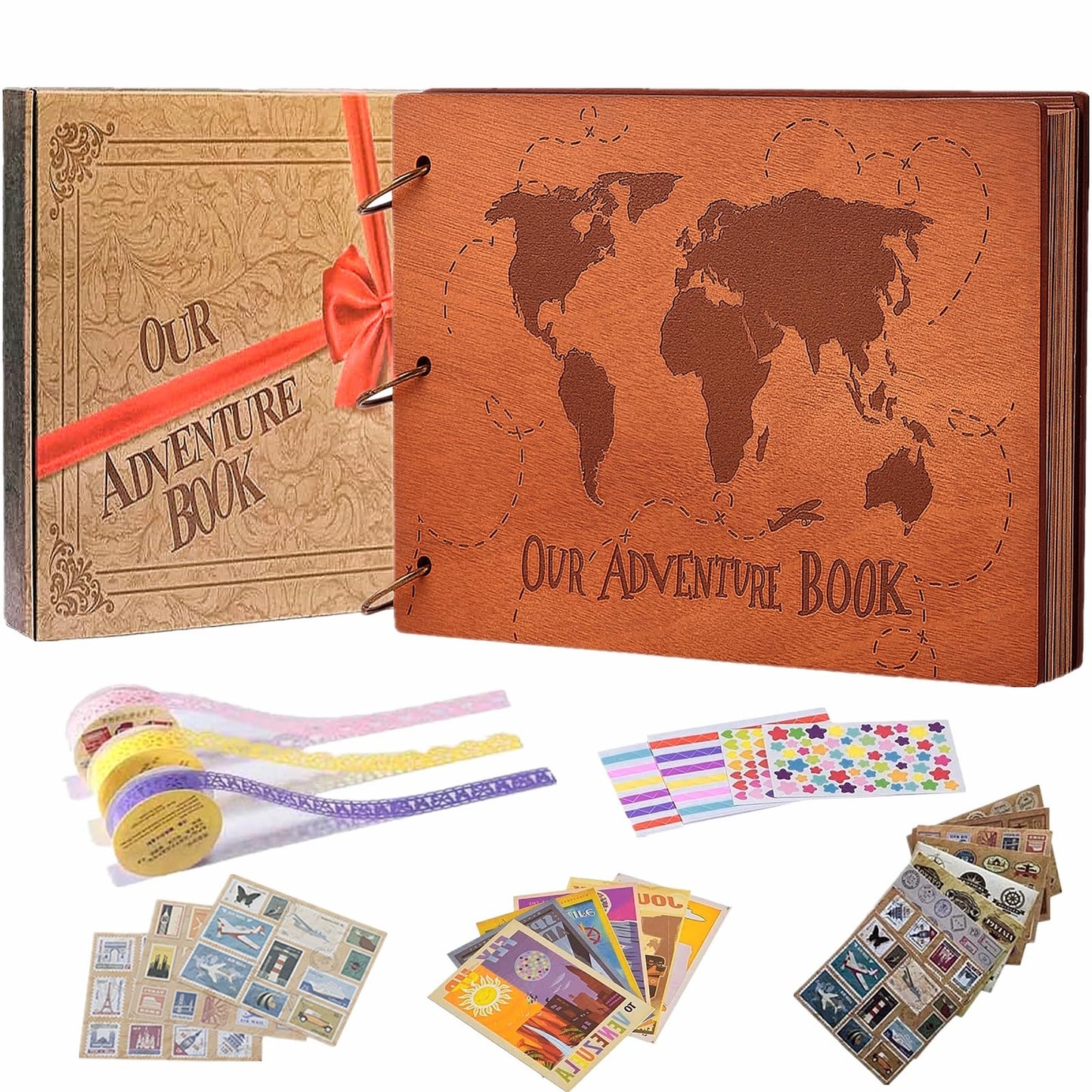 Our Adventure Book Travel Diary Photo Book,Scrapbook, Photo Album,Retro Style Travel Souvenir, Vintage Guestbook DIY Anniversary Wedding Travel Writing Baby Friend Gift, Heartfelt Present(Ball)