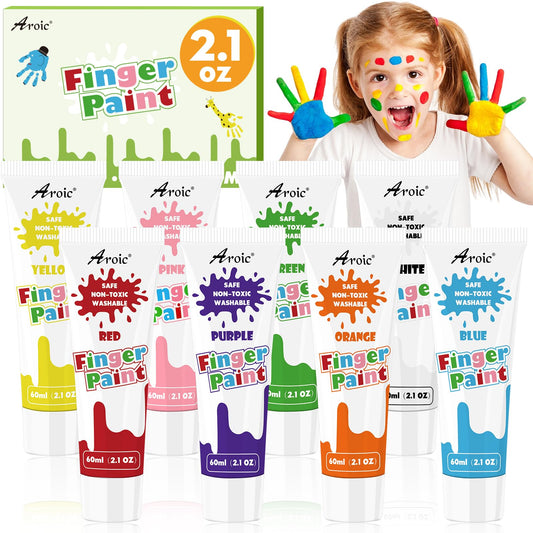 AROIC Non-Toxic Finger Paint Set for Kids & Toddlers-Vibrant Washable 8 Colors (60ml),Creative Art Gift for Boys Girls,Hand Painting Art Supplies for DIY Crafts & Early Education