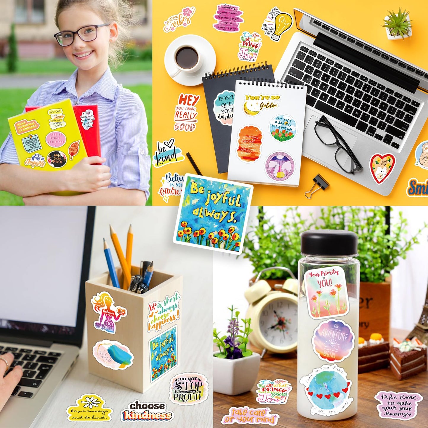 300PCS Motivational Sticker, Inspirational Words Stickers for Teens Adults Students Teacher Employees Vinyl Encouraging Positive Affirmation Stickers for Water Bottles Laptop Decals Scrapbook Journal
