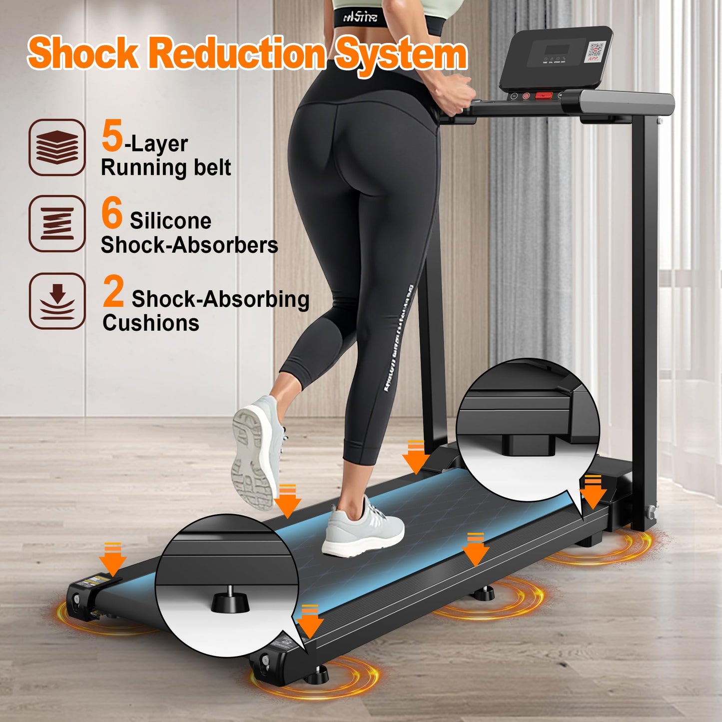 FYC Folding Treadmill with Handles, Treadmills for Home Small Spaces, 2.5HP Foldable Treadmills with LED Display, 300 LBS Capacity, Walking Pad Treadmill with Handle Bar