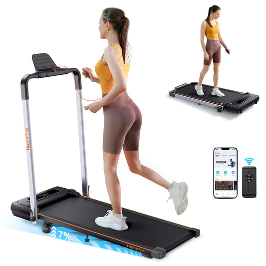 homeTro Foldable Treadmill with 7% Incline, 2.5HP Portable Under Desk Walking Pad with 0.6-7.5MPH, Handle, Remote and App Control, 265lbs Maximum Capacity for Home, Office