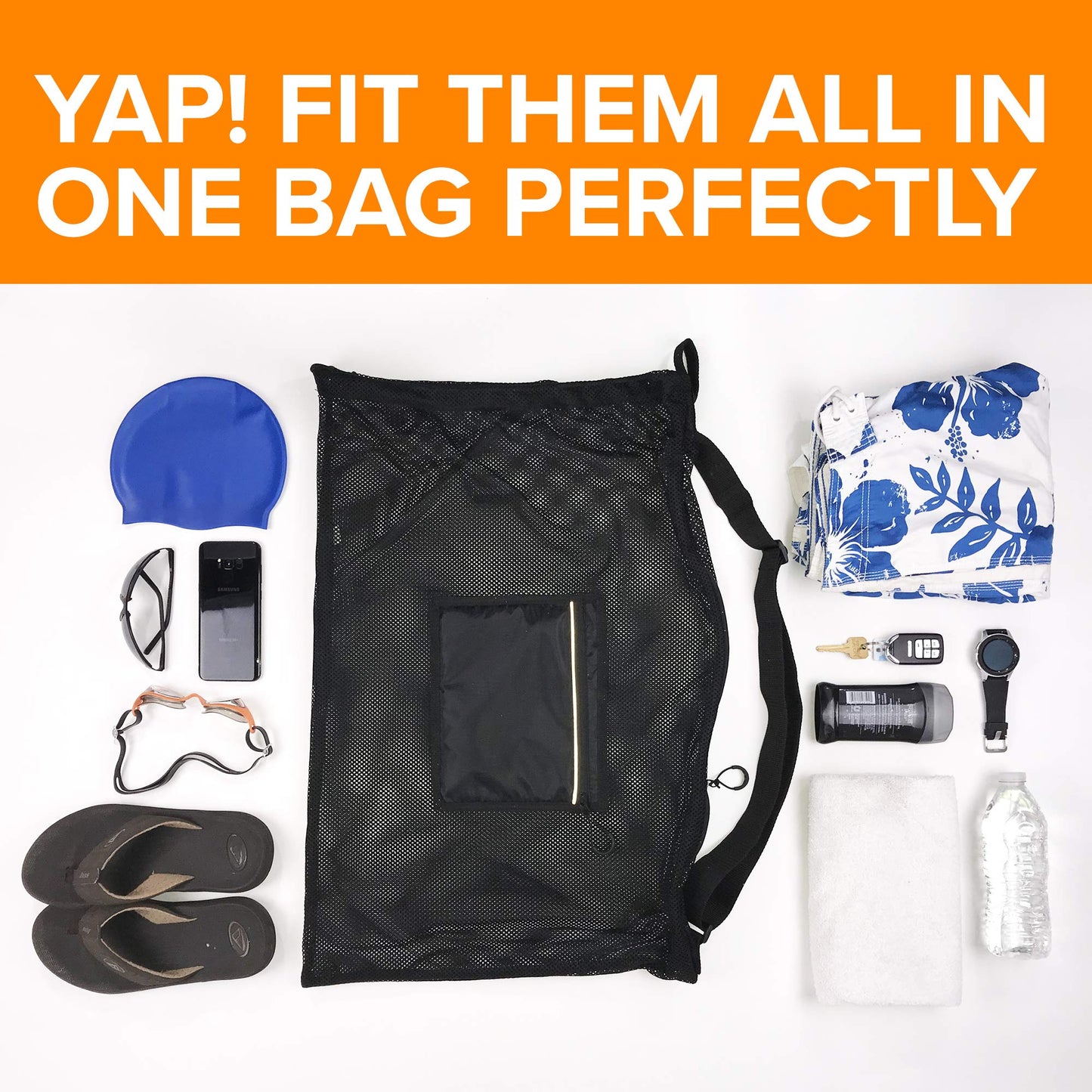 Fitdom Large Mesh Swim Drawstring Sling Bag. Best for Swimming, Gym & Beach