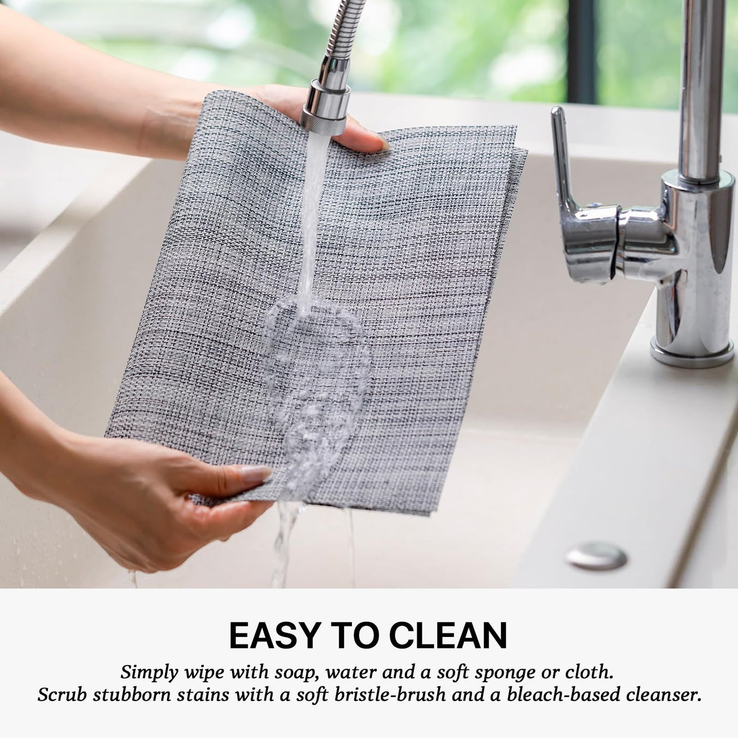 LEXMORE Placemats Set of 6 Vinyl/Plastic Woven Place Mats for Kitchen Table Indoor/Outdoor Washable Placemat Wipeable Dining Table Mats(Gray)