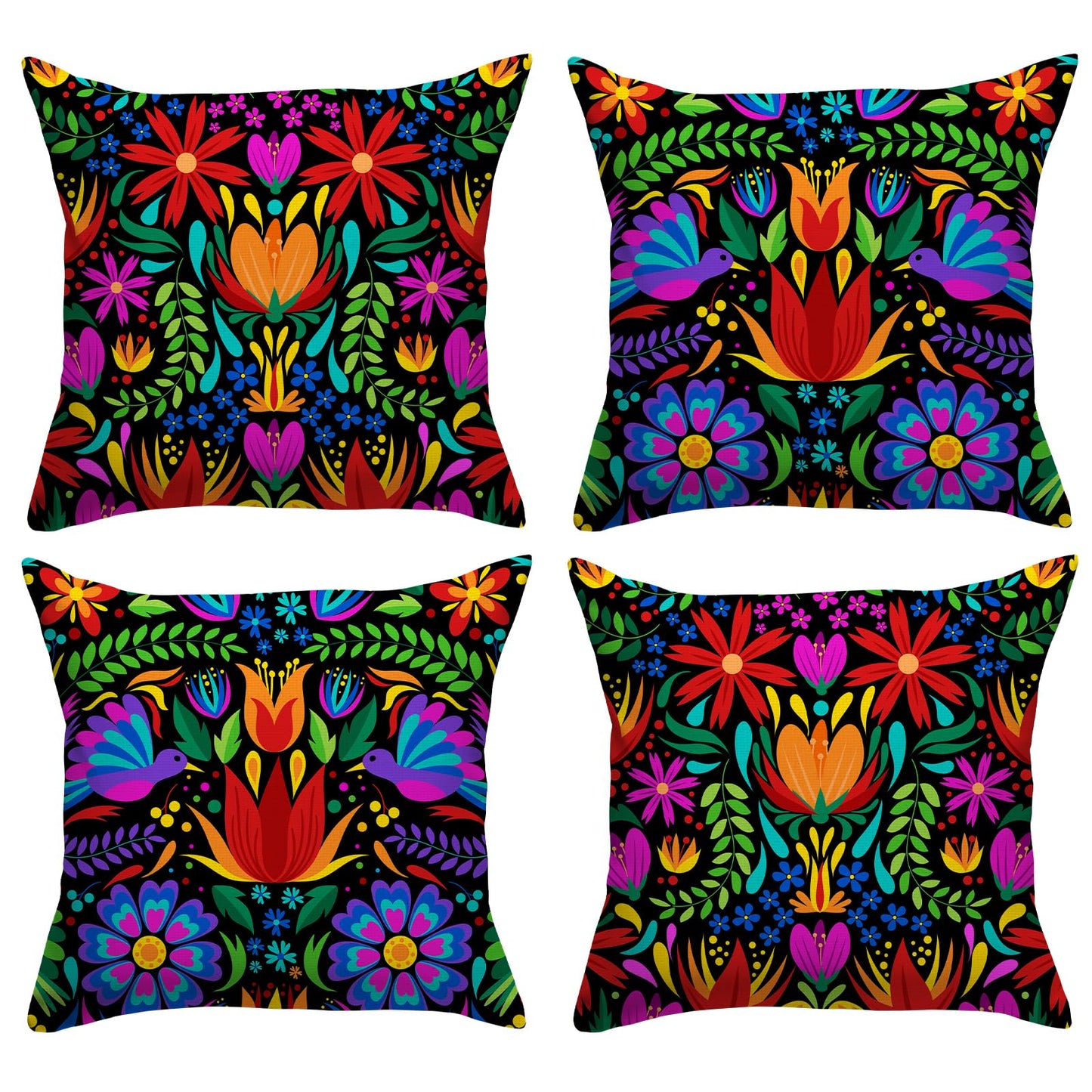 FARMNALL Mexican Fiesta Throw Pillow Covers 18x18 Set of 4 Dragonfly Flower Dahlia Pillow Case Day of The Dead Dia De Los Muertos Cinco De Mayo Decorations