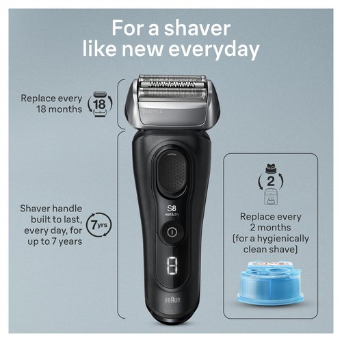 Braun Series 8 8560cc Electric Razor for Men, 4+1 Shaving Elements & Precision Long Hair Trimmer, 5in1 SmartCare Center, Close & Gentle Even on Dense Beards, Wet & Dry Electric Razor, 60min Runtime