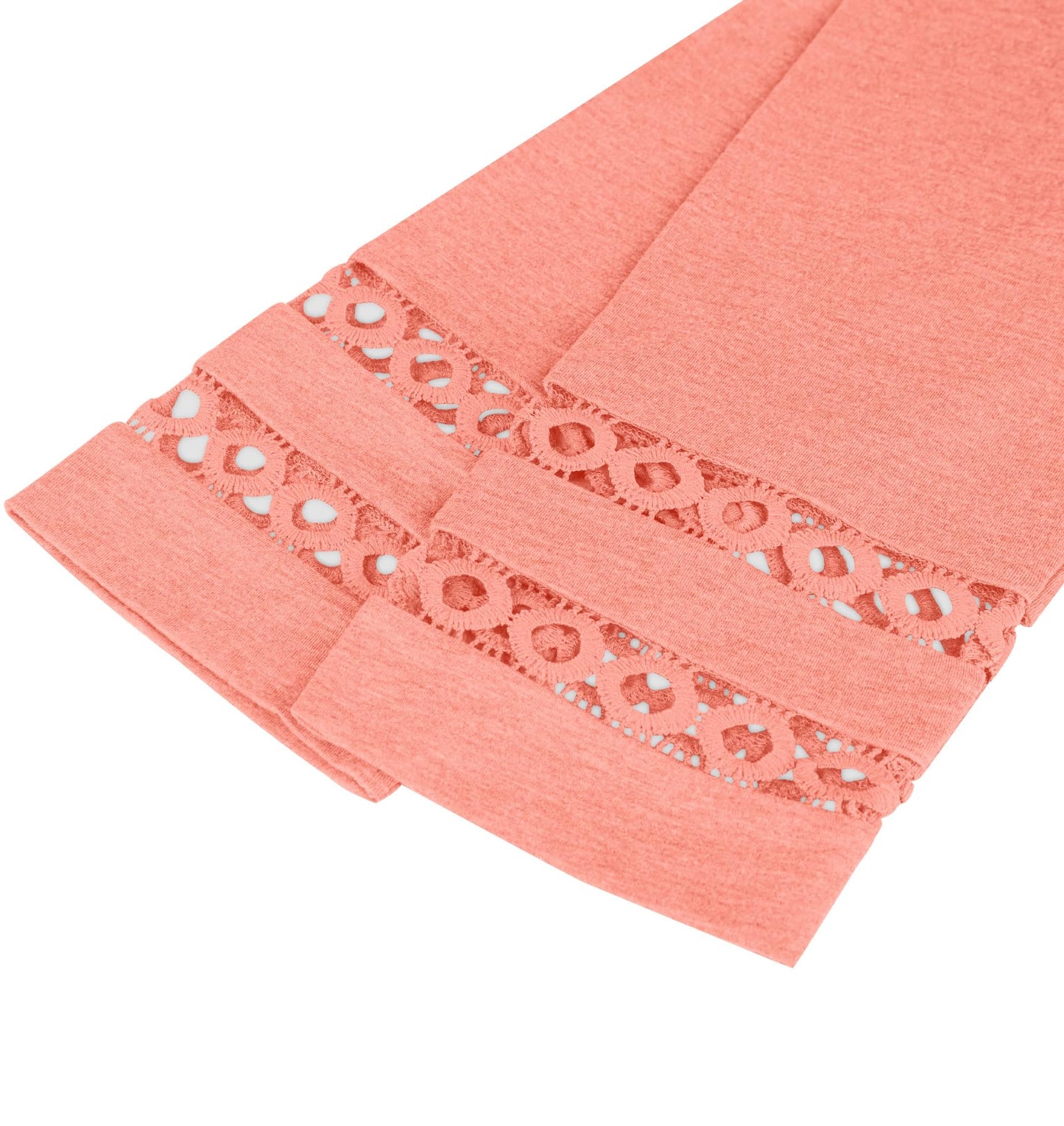 3/4 Length Sleeve Womens Tops and Blouses Lace Sleeve V Neck Tshirts Spring Tops for Women 2025 Resort Wear Coral S