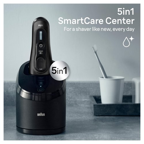 Braun Series 8 8560cc Electric Razor for Men, 4+1 Shaving Elements & Precision Long Hair Trimmer, 5in1 SmartCare Center, Close & Gentle Even on Dense Beards, Wet & Dry Electric Razor, 60min Runtime