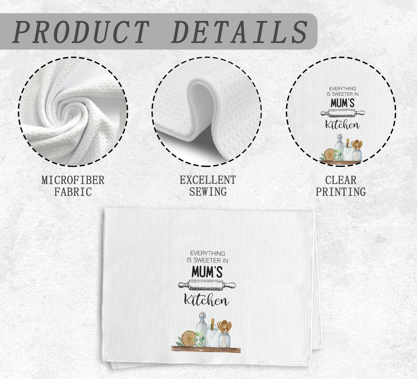 NOQL Mum's Kitchen Towels and Dishcloths, Mum Gifts Gift for Mothers Day Christmas Birthday from Daughter Son, Gifts for Mum, Mum Drying Cloth Hand Towels Tea Towels for Bathroom Kitchen, 16×24 Inch