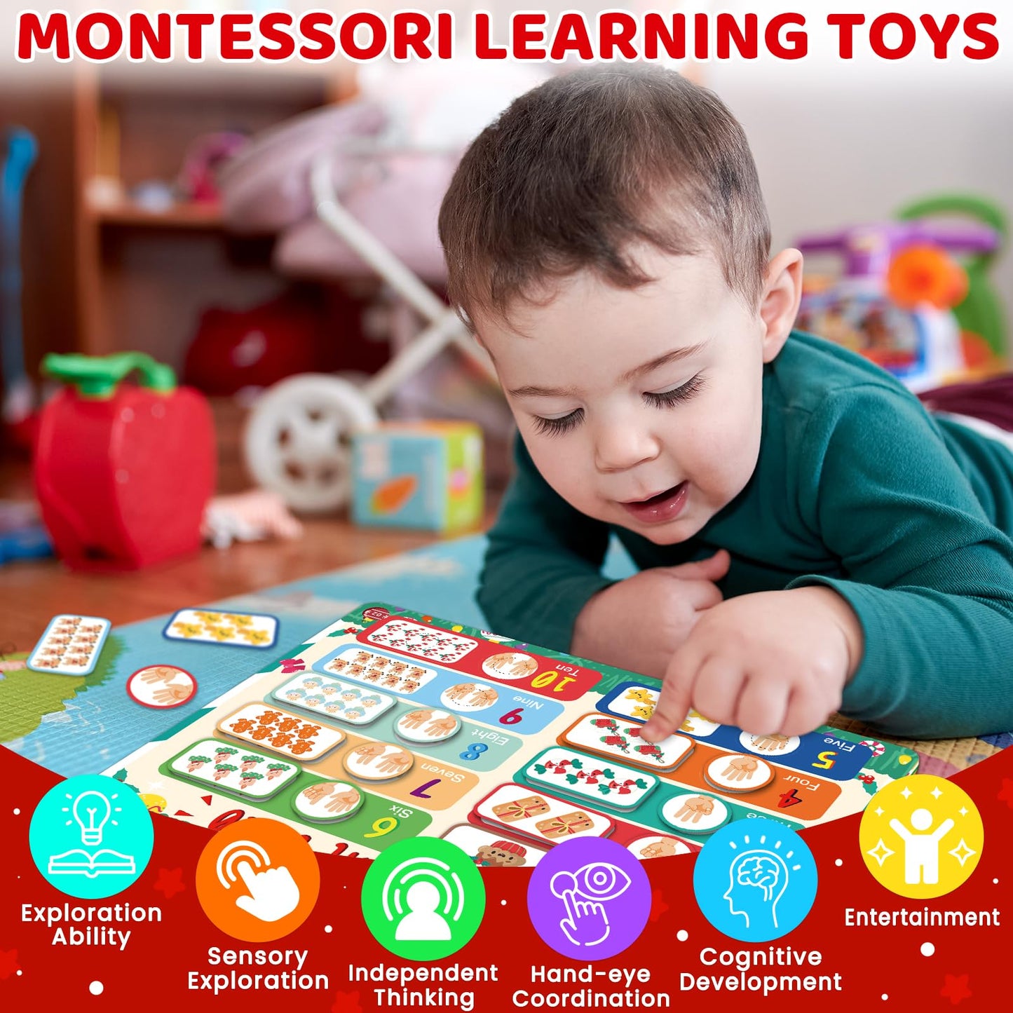 HomSeon Christmas Busy Book for Toddlers 3-5 Montessori Toys Preschool Learning Activities, for Toddlers Book Autism Sensory Educational for Kids Ages 2-4