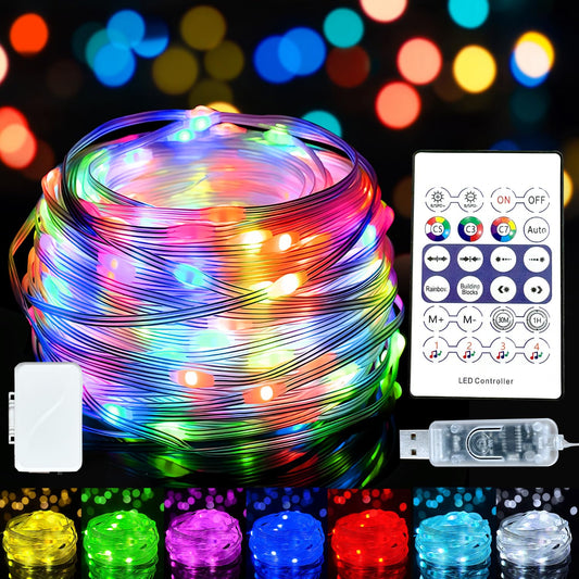Aogist Color Changing 16ft 50LED Smart Fairy Lights with Remote and Timer, USB/Battery Operated Waterproof Music Sync Modes String Lights for Outdoor Christmas Wedding Bedroom Party Decor