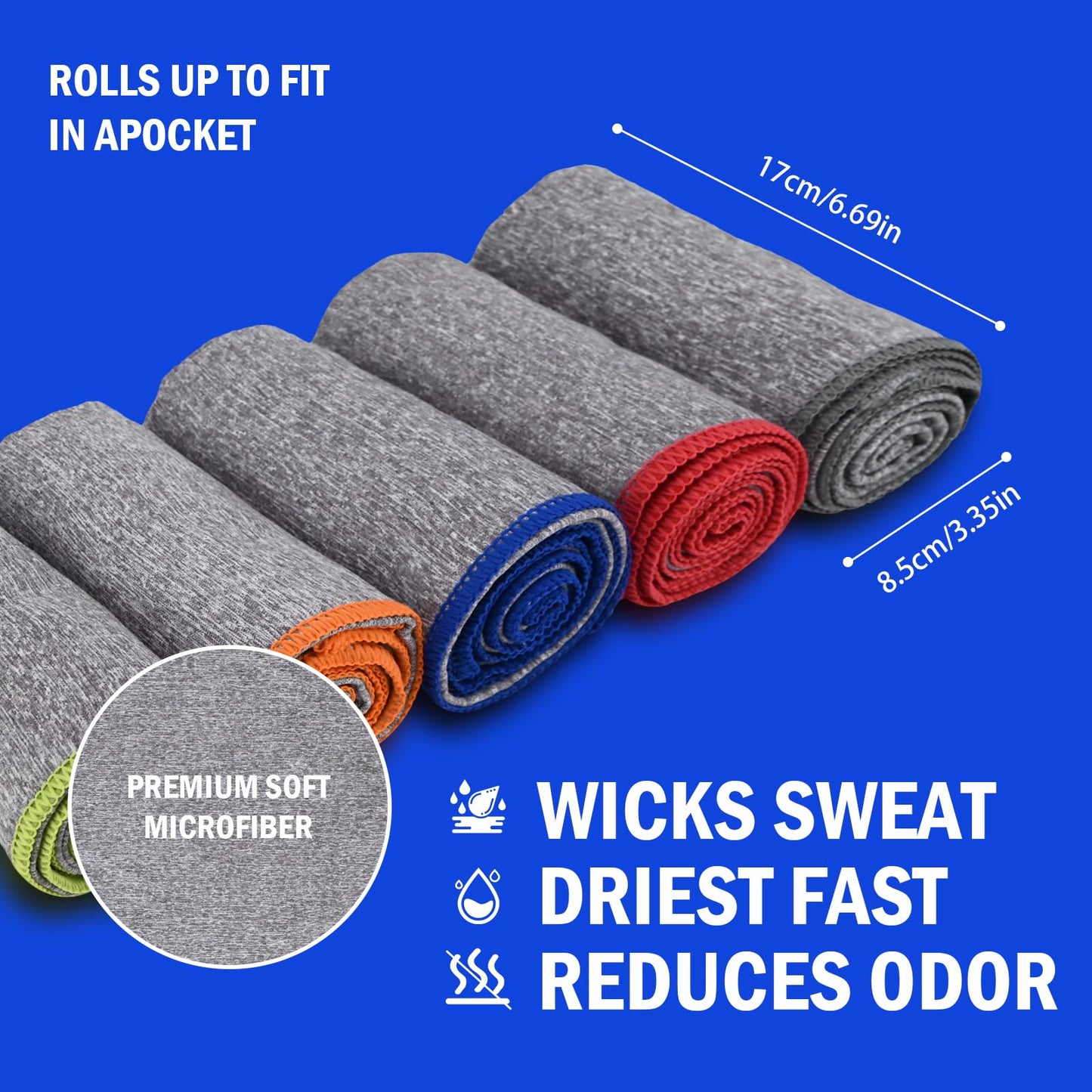 Vnoss Microfiber Quick Dry Gym Towel, Silver ION Odor-Free Absorbent Fiber, Fast Drying, Men & Women Workout Gear for Body Sweat, Working Out, Towels, 5 Pack,16 * 26.8Inch