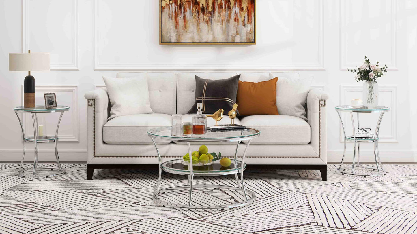 O&K FURNITURE Glass Coffee Table, 2-Tier Modern Living Room Table with Shelf, Tempered Glass & Chrome Frame, Silver Center Table for Living Room & Office, Chrome Finish, 1 PC