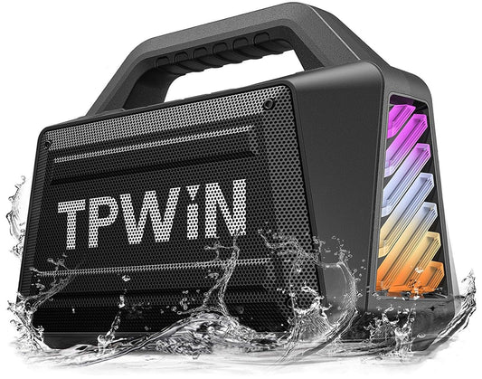 TPWIN Bluetooth Speaker Wireless - Portable Loud Speakers 80W Peak, 20H Playtime, Light Show, TWS, Deep Bass, BT 5.3, IPX6 Waterproof for Outdoor Travel Camping Beach Pool - Black
