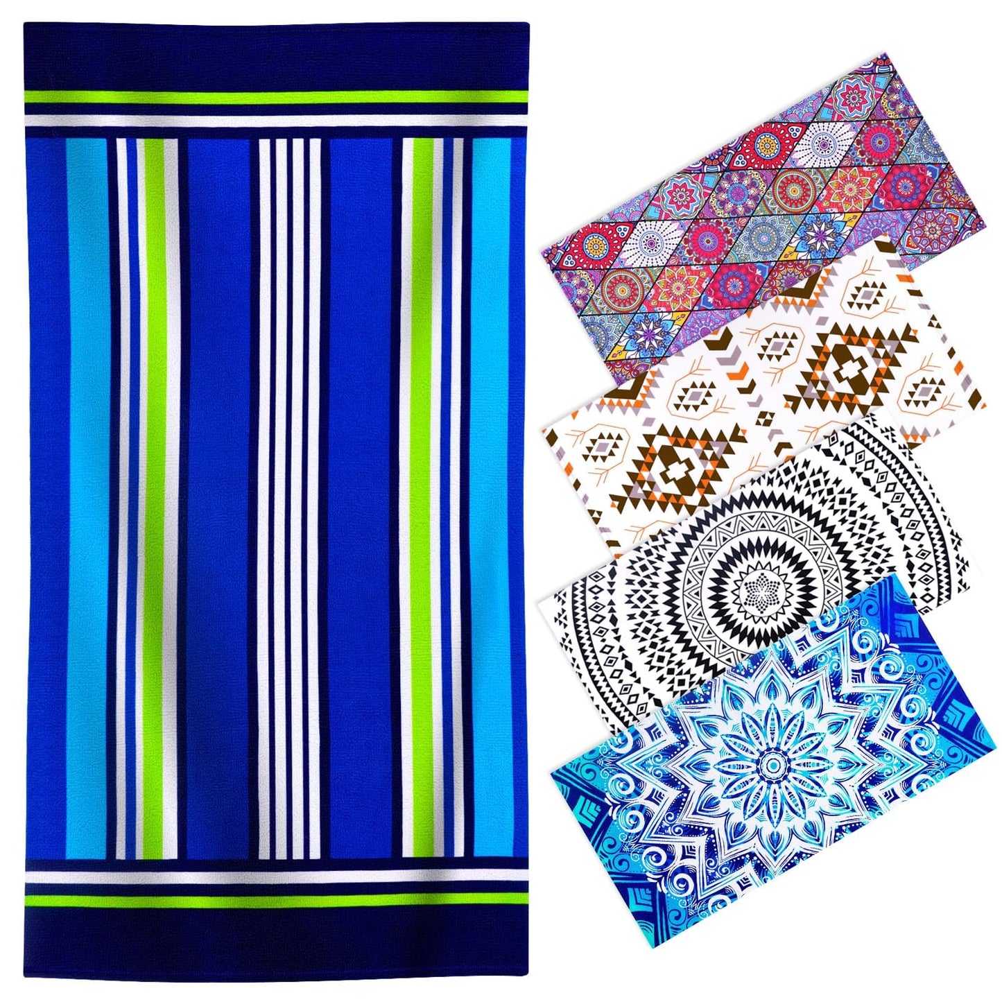 Oversized Terry Beach Towel 36 x 72 in Soft Extra Large Big Pool Swim Towels for Adult XL Clearance Big Travel Blanket Cruise Vacation Accessories Essentials Lounge Chair Cover Blue Stripe Boho