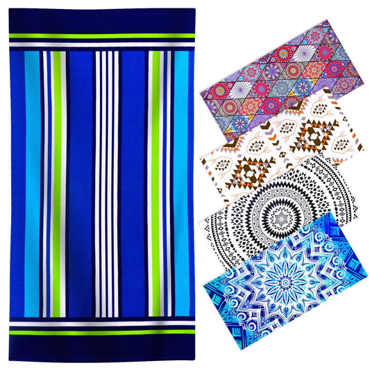 Oversized Terry Beach Towel 36 x 72 in Soft Extra Large Big Pool Swim Towels for Adult XL Clearance Big Travel Blanket Cruise Vacation Accessories Essentials Lounge Chair Cover Blue Stripe Boho