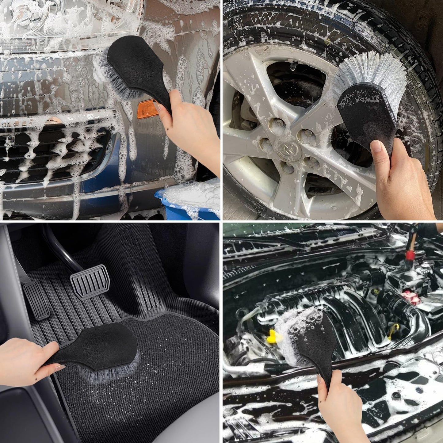 Wheel Rim Tire & Carpet Cleaning Brush Set, Soft & Stiff Bristle Wash Cleaning Supplies Kit for Car All Exterior Surface and Car Interior Cleaning Brush for Car Truck SUV RV Motorcycle (Blue)