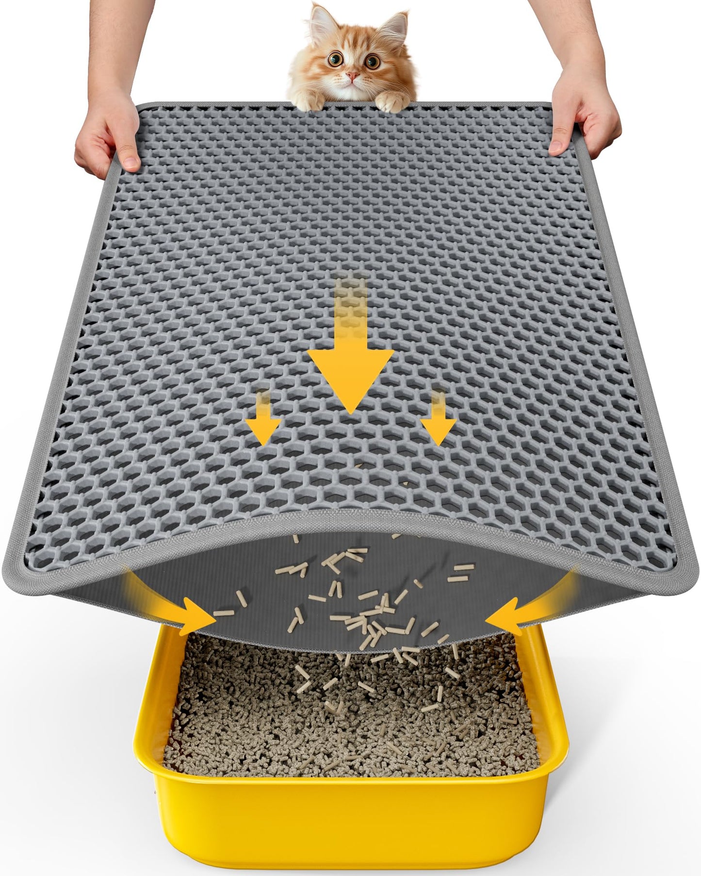 Cat Litter Mat - 23.2'' x 14.6'' Small Litter Trapping Mat, Easy to Clean Litter Box Mat, Waterproof, Urine-Proof, Non-Slip Kitty Litter Mats for Floor, Grey