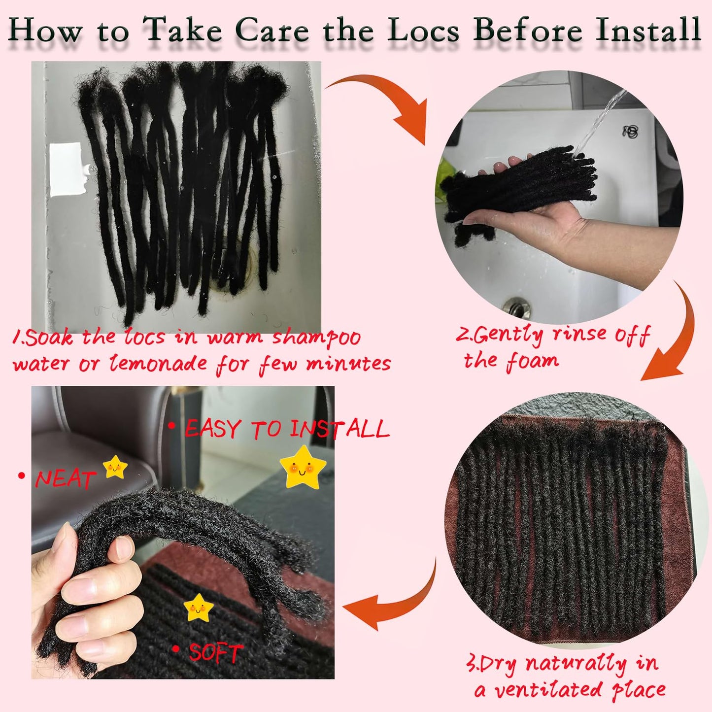 Locs Extension Human Hair 14 Iches 60 Str Dreadlock Extension 100% FUll Handmade Human Hair Locs for Woman/Man/Kids 0.6cm Dread Extension Can be Curly and Dyed