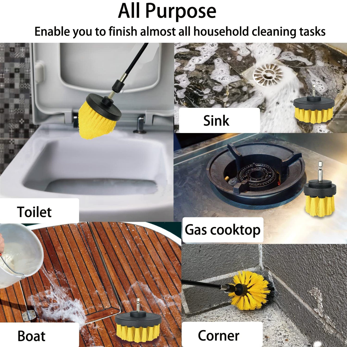 Drill Brush Attachment Set, 7 Pack 1/4in Power Scrubber Brush + Extend Long Rod, Brush Drill Attachment, Power Cleaning Scrub Brush for Bathroom, Tub, Tile, Corner, Floor