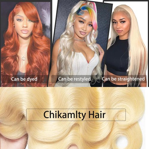 613 Bundles with Closure Blonde Human Hair Bundles with Closure （18 20 22+16）- 12A 100% Brazilian Virgin Hair Bundles with 4x4 Transparent Lace Closure, Body Wave Bundles with Closure