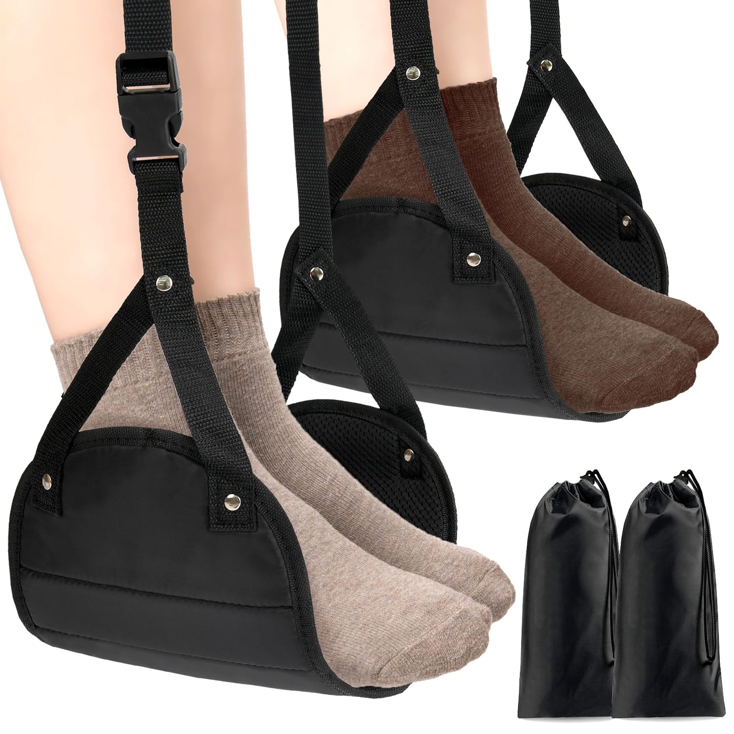 Airplane Foot Rest-2Pack, Airplane Travel Comfort Essentials, Portable Height Adjustable Travel Footrest Hammock Accessories, Relieves Legs Pressure and Lower Back Soreness for Long Trip